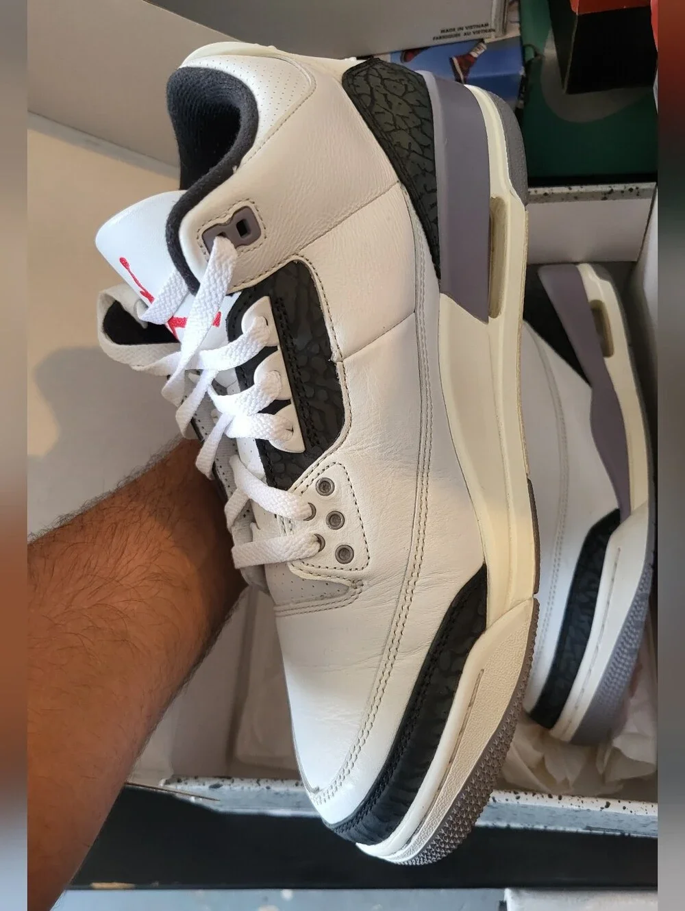 Jordan Retro 3 Sneakers in White, Black and Gray